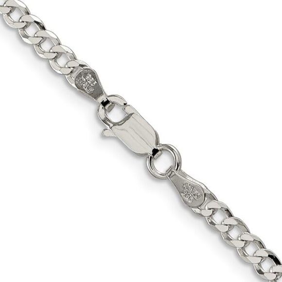 4mm, Sterling Silver, Solid Beveled Curb Chain Necklace, 22 Inch - Picture 4 of 8
